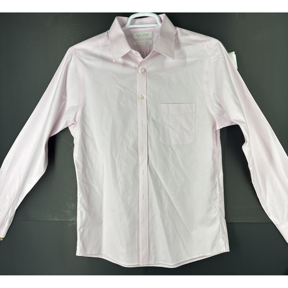 Roundtree Yorke Shirt Mens 16 1/2 35‎ Large Pink Slim Fit Non Iron Gold Label